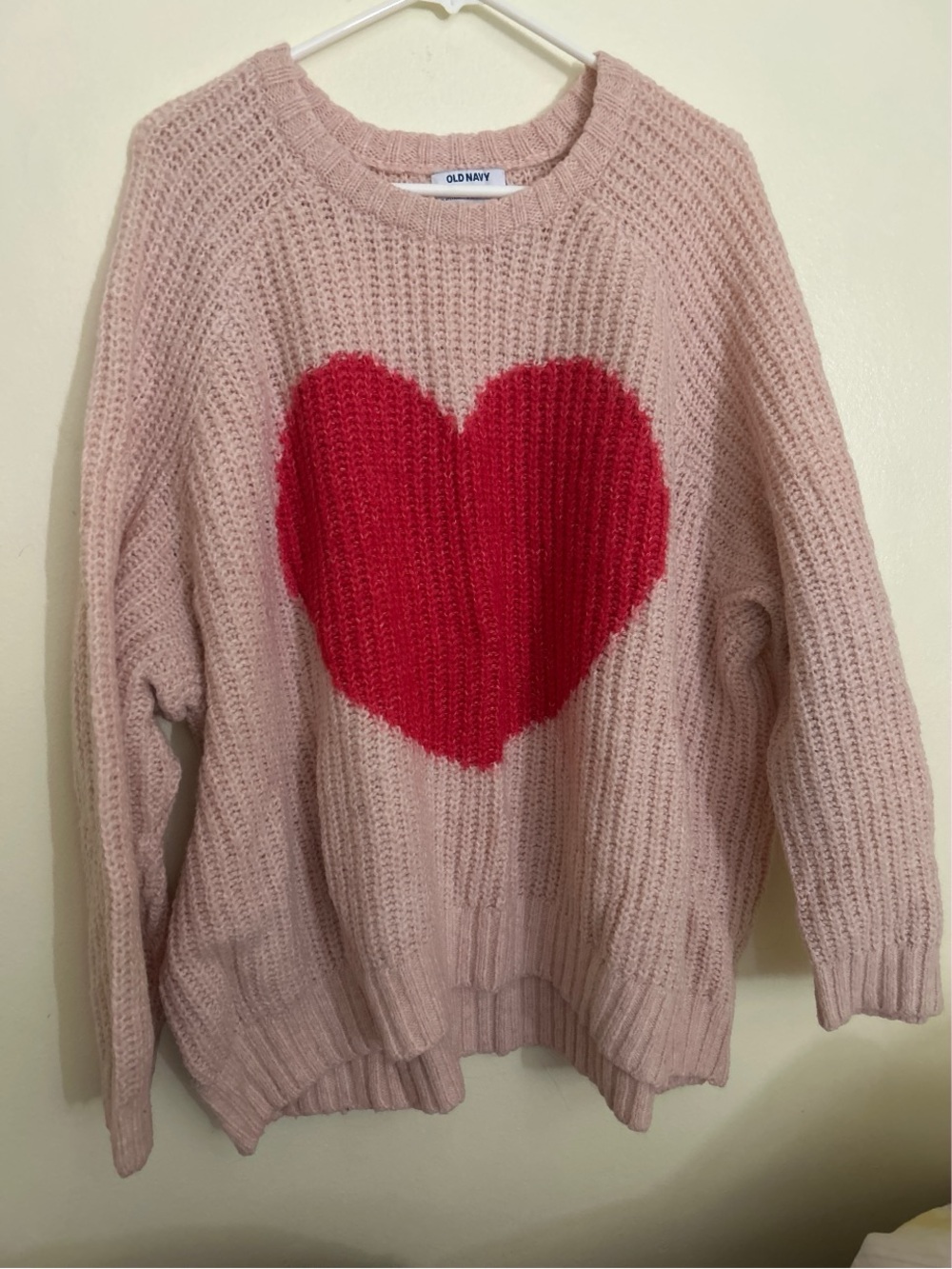 Old Navy Pink Sweater with Red Heart Graphic